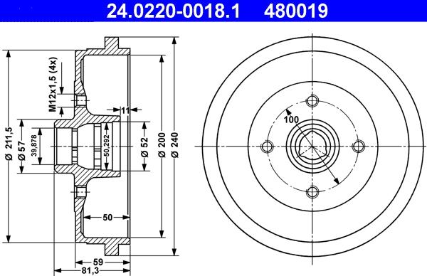ATE 24.0220-0018.1 - Brake Drum car-mod.net