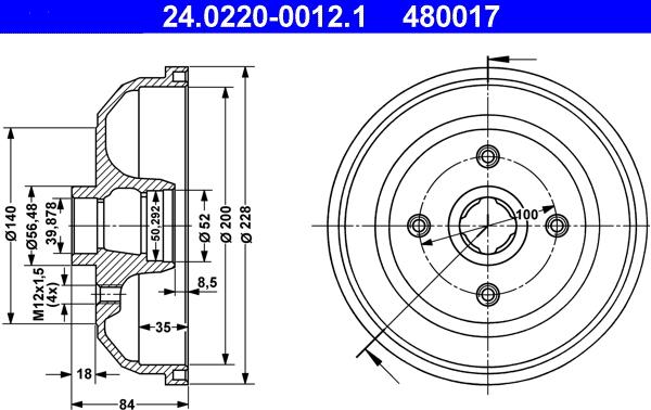 ATE 24.0220-0012.1 - Brake Drum car-mod.net