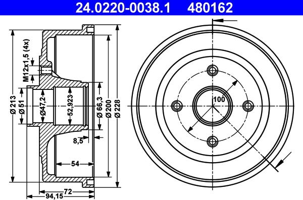 ATE 24.0220-0038.1 - Brake Drum car-mod.net