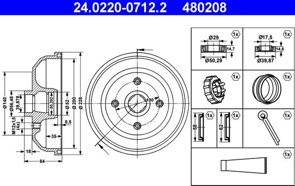 ATE 24.0220-0712.2 - Brake Drum car-mod.net