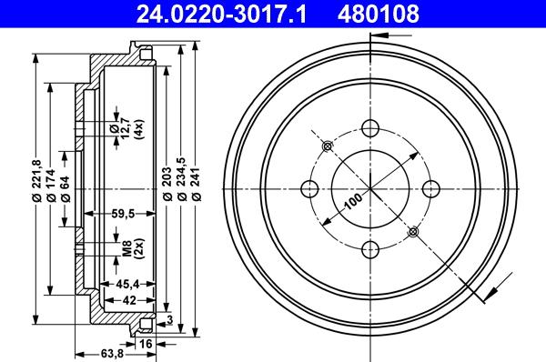 ATE 24.0220-3017.1 - Brake Drum car-mod.net