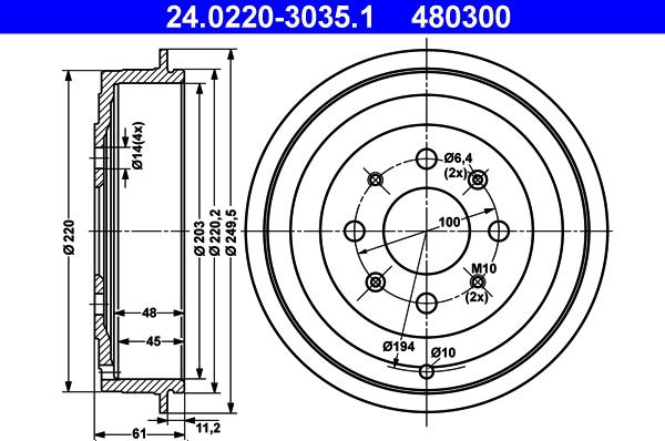 ATE 24.0220-3035.1 - Brake Drum car-mod.net