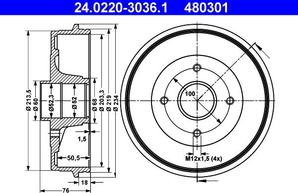 ATE 24.0220-3036.1 - Brake Drum car-mod.net
