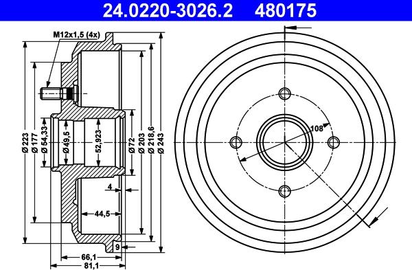 ATE 24.0220-3026.2 - Brake Drum car-mod.net