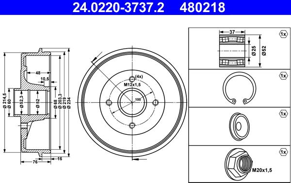 ATE 24.0220-3737.2 - Brake Drum car-mod.net