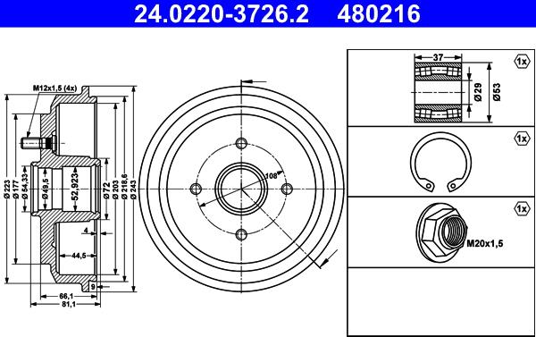 ATE 24.0220-3726.2 - Brake Drum car-mod.net
