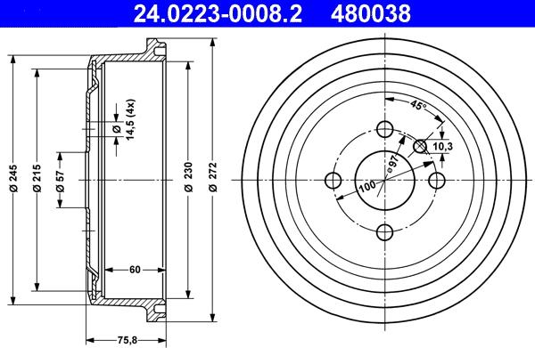 ATE 24.0223-0008.2 - Brake Drum car-mod.net