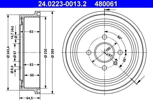 ATE 24.0223-0013.2 - Brake Drum car-mod.net