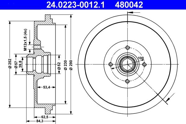 ATE 24.0223-0012.1 - Brake Drum car-mod.net