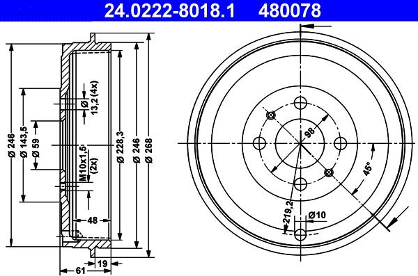 ATE 24.0222-8018.1 - Brake Drum car-mod.net