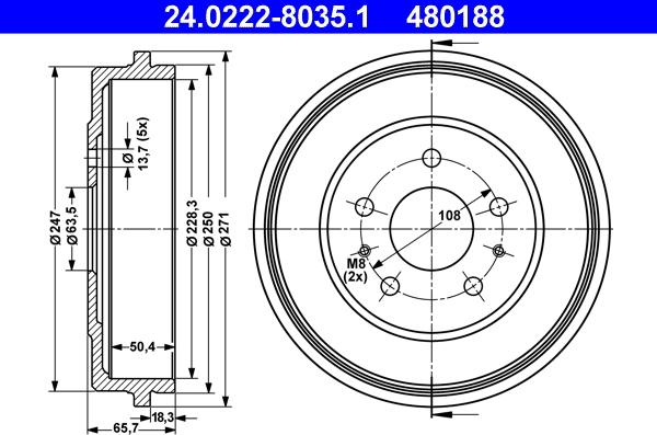 ATE 24.0222-8035.1 - Brake Drum car-mod.net