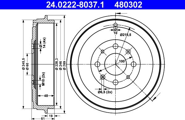 ATE 24.0222-8037.1 - Brake Drum car-mod.net