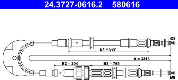 ATE 24.3727-0616.2 - Cable, parking brake car-mod.net