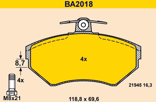Barum BA2018 - Brake Pad Set, disc brake car-mod.net