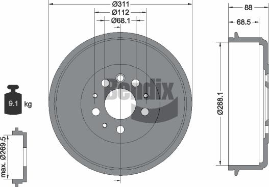 BENDIX Braking BDM1018 - Brake Drum car-mod.net