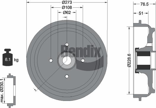 BENDIX Braking BDM1111 - Brake Drum car-mod.net