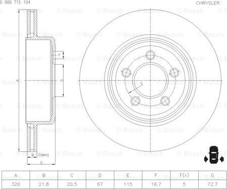 BOSCH 0 986 T15 194 - Brake Disc car-mod.net