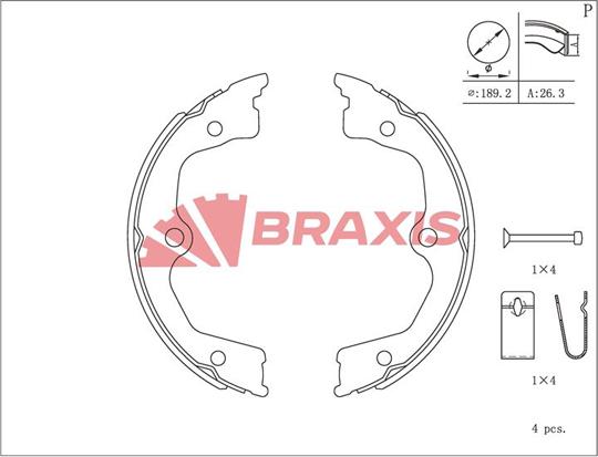 Braxis AC0184 - Brake Shoe Set, parking brake car-mod.net