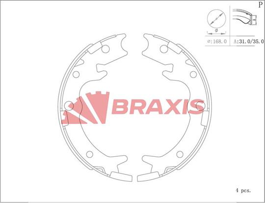 Braxis AC0129 - Brake Shoe Set, parking brake car-mod.net