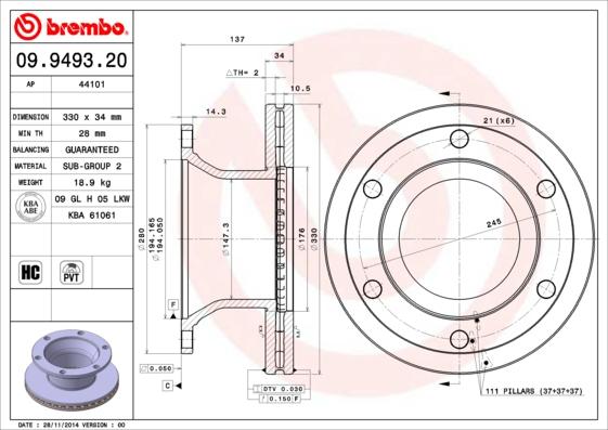 Brembo 09.9493.20 - Brake Disc car-mod.net