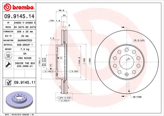 Brembo 09.9145.11 - Brake Disc car-mod.net