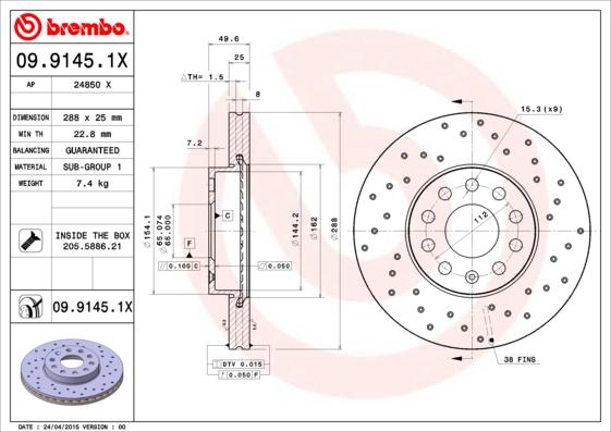 Brembo 09.9145.1X - Brake Disc car-mod.net