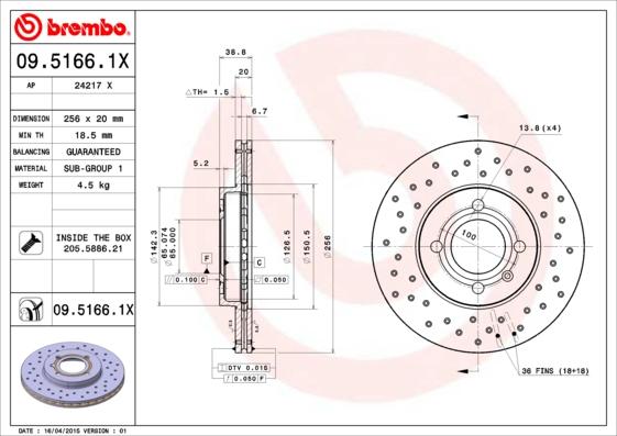 Brembo 09.5166.1X - Brake Disc car-mod.net
