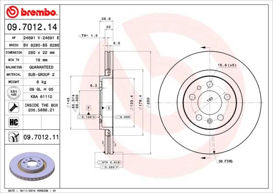 Brembo 09.7012.11 - Brake Disc car-mod.net