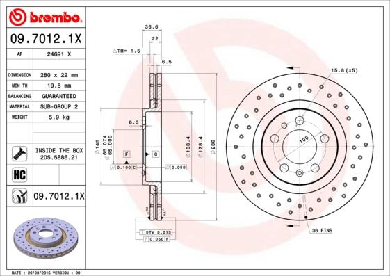 Brembo 09.7012.1X - Brake Disc car-mod.net