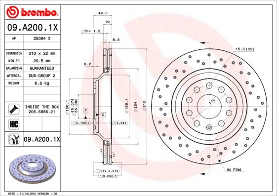 Brembo 09.A200.1X - Brake Disc car-mod.net