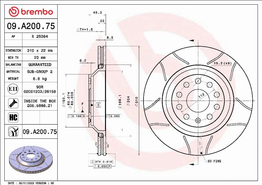 Brembo 09.A200.75 - Brake Disc car-mod.net