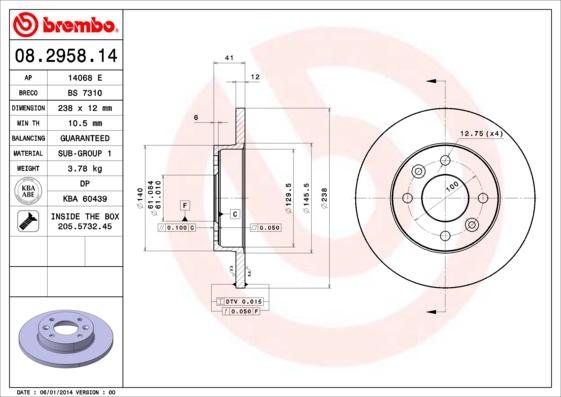 Brembo 08.2958.14 - Brake Disc car-mod.net