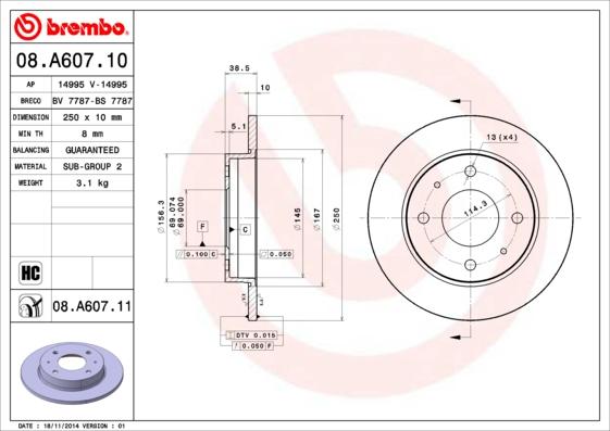 Brembo 08.A607.10 - Brake Disc car-mod.net