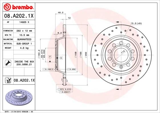 Brembo 08.A202.1X - Brake Disc car-mod.net