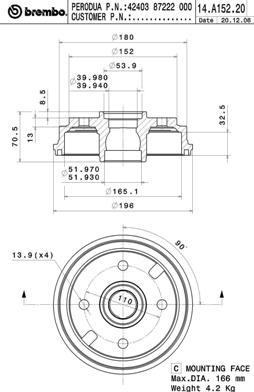 Brembo 14.A152.20 - Brake Drum car-mod.net