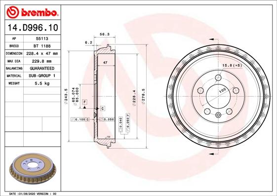 Brembo 14.D996.10 - Brake Drum car-mod.net