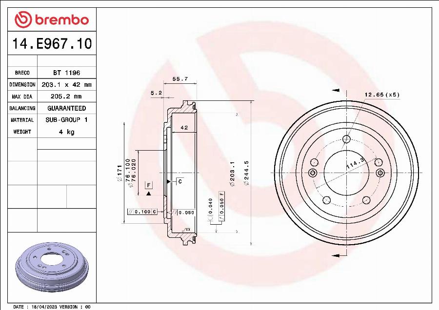 Brembo 14.E967.10 - Brake Drum car-mod.net