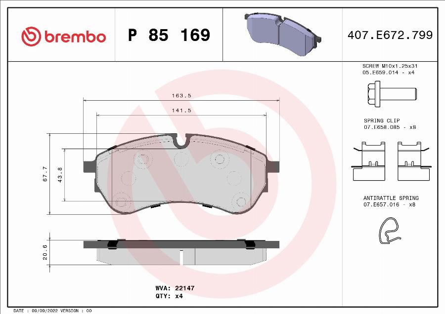 Brembo P 85 169 - Brake Pad Set, disc brake car-mod.net