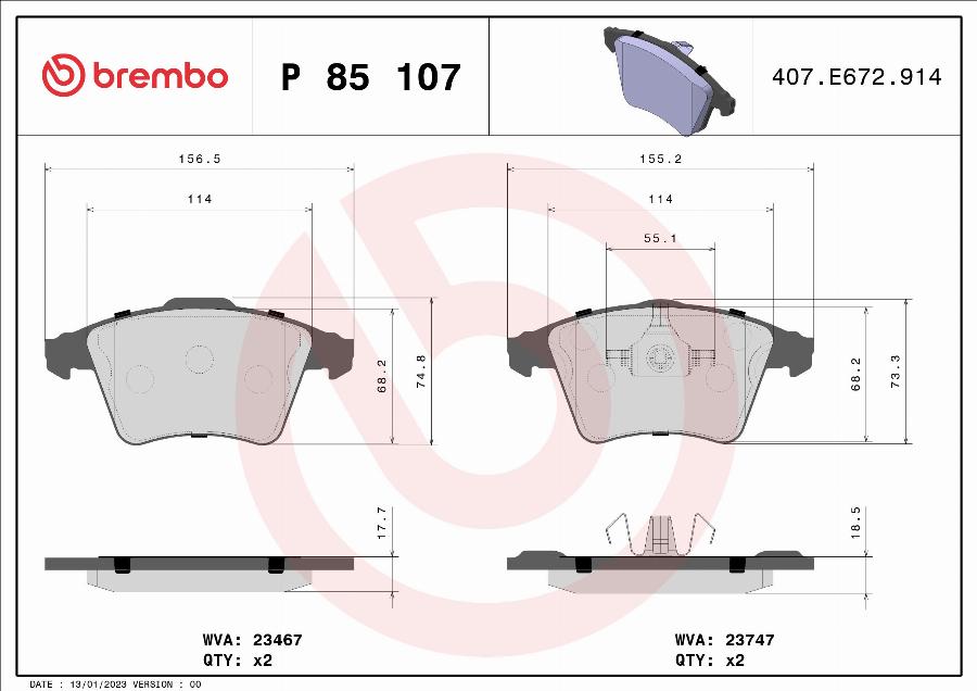 Brembo P 85 107 - Brake Pad Set, disc brake car-mod.net