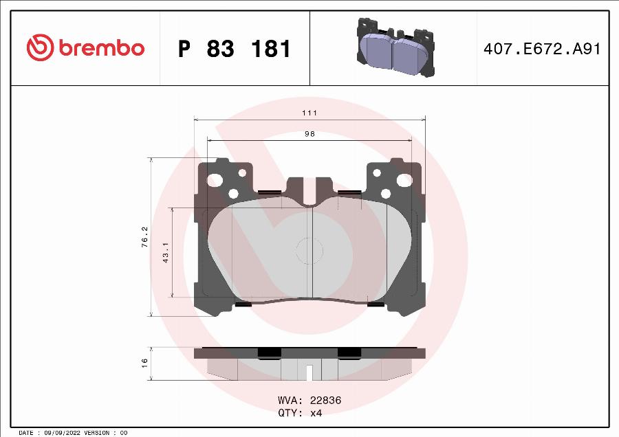 Brembo P 83 181 - Brake Pad Set, disc brake car-mod.net