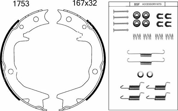 BSF 01753K - Brake Shoe Set, parking brake car-mod.net