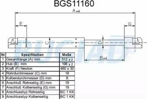 Bugiad BGS11160 - Gas Spring, boot, cargo area car-mod.net