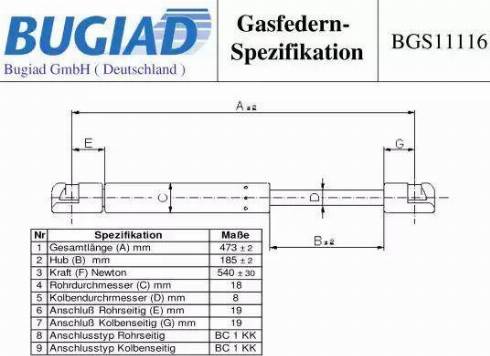 Bugiad BGS11116 - Gas Spring, boot, cargo area car-mod.net