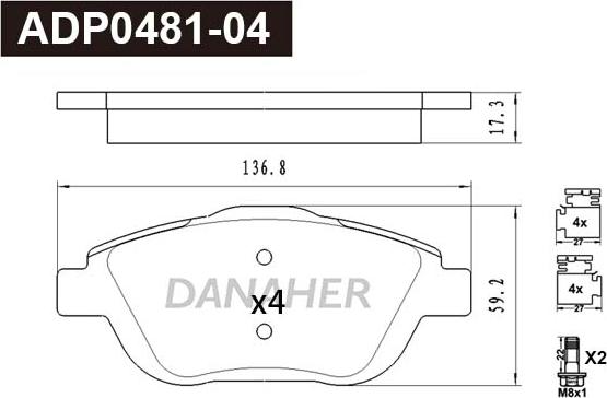 Danaher ADP0481-04 - Brake Pad Set, disc brake car-mod.net