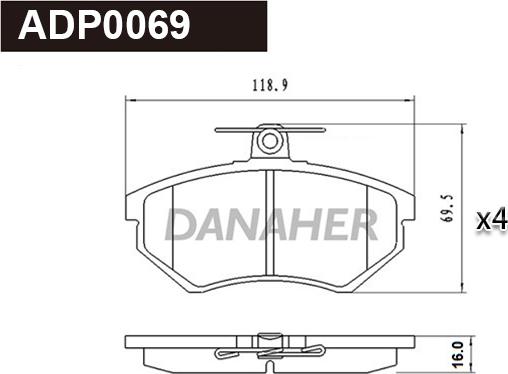Danaher ADP0069 - Brake Pad Set, disc brake car-mod.net