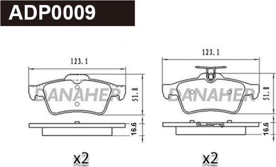 Danaher ADP0009 - Brake Pad Set, disc brake car-mod.net