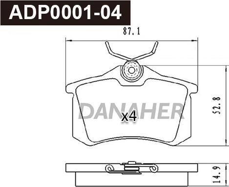 Danaher ADP0001-04 - Brake Pad Set, disc brake car-mod.net