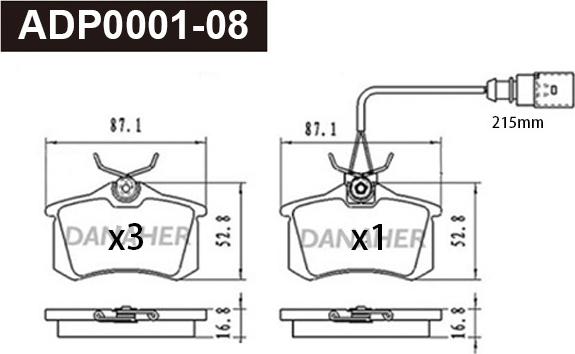 Danaher ADP0001-08 - Brake Pad Set, disc brake car-mod.net