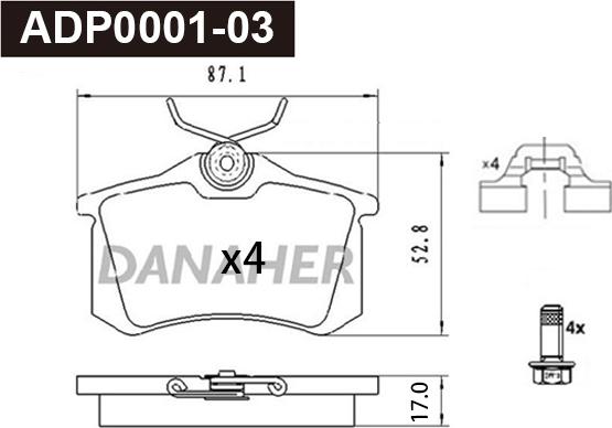 Danaher ADP0001-03 - Brake Pad Set, disc brake car-mod.net