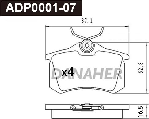Danaher ADP0001-07 - Brake Pad Set, disc brake car-mod.net